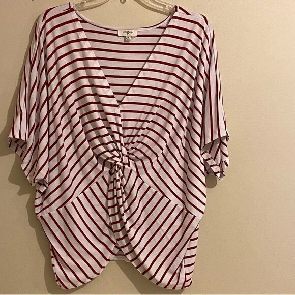 🩶 Umgee Red and White Striped Blouse - Picture 1 of 11